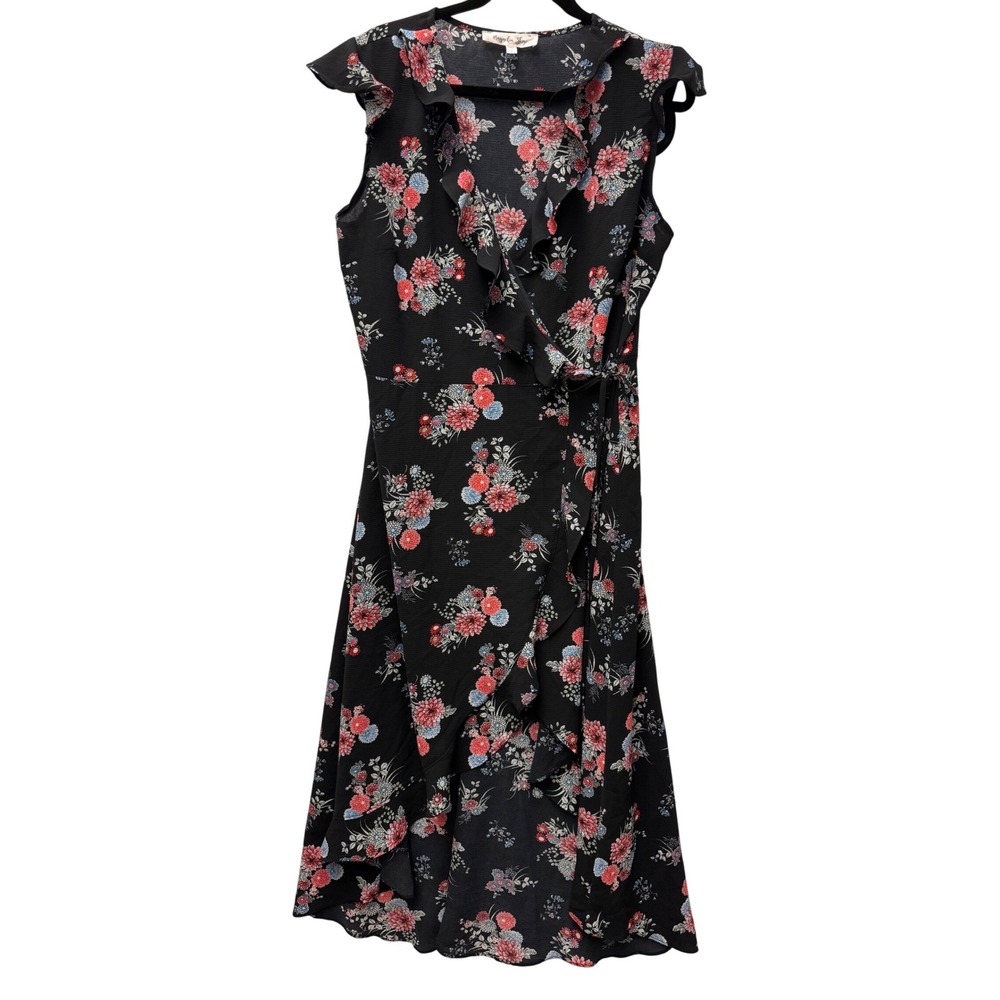 Magnolia Skye Floral Wrap Surplice Maxi Dress – Size Large – Boho Chic V-Neck‎